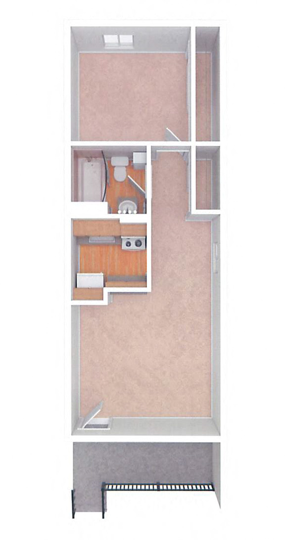 Floor plan for 1 bed, 1 bath, 630 sqft